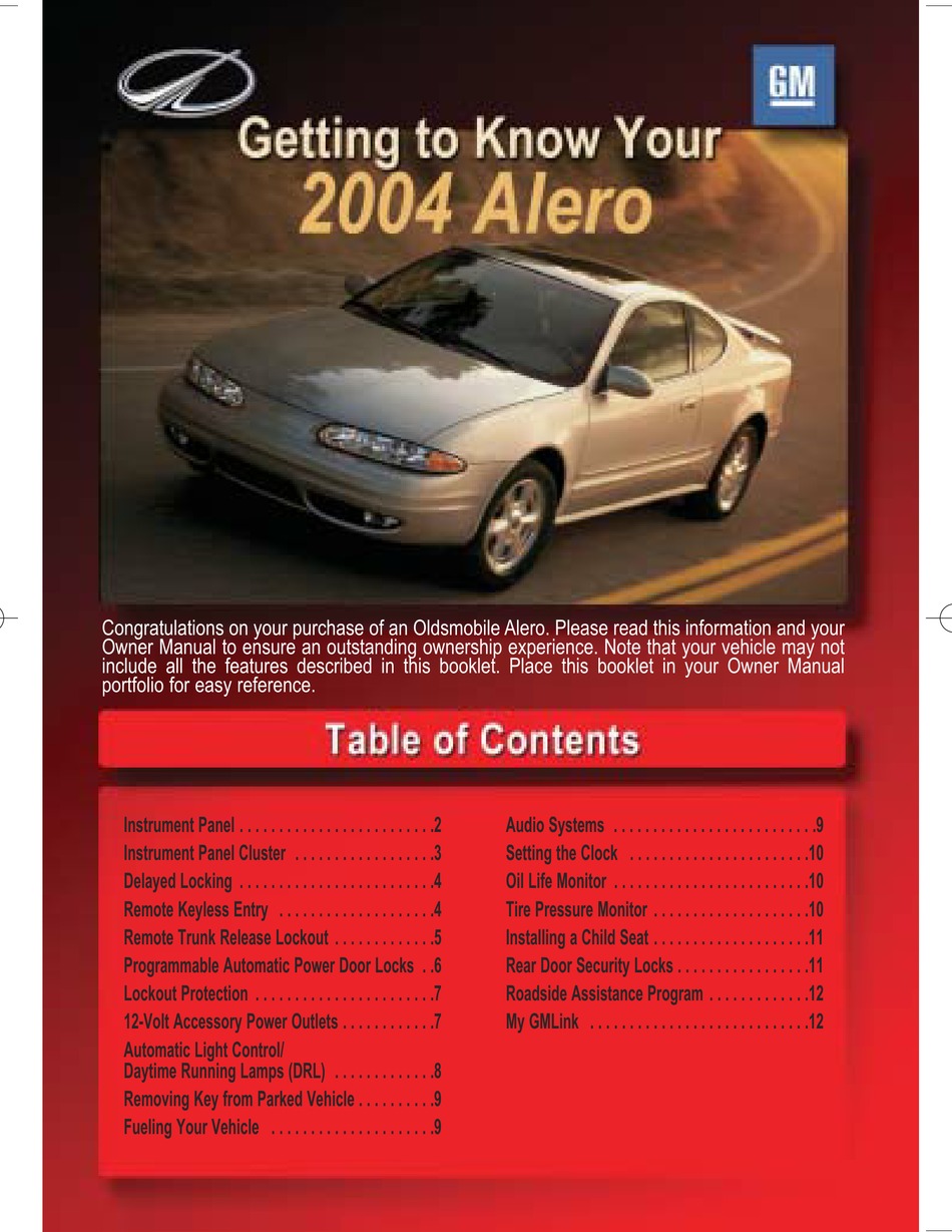 Oldsmobile Alero 2004 Getting To Know Manual Pdf Download Manualslib