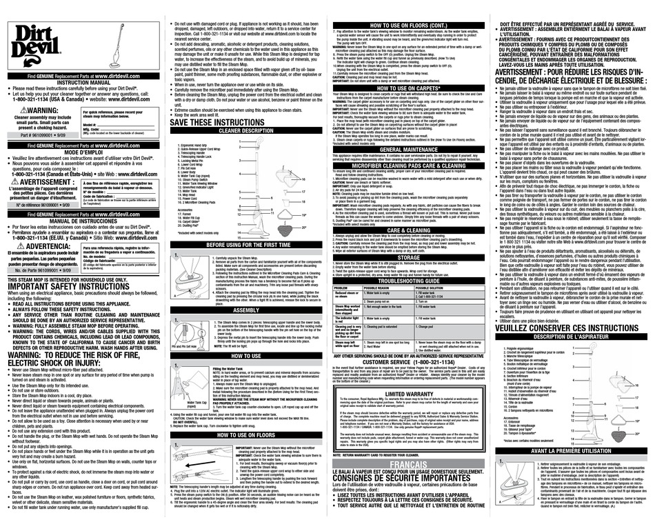 Dirt Devil Pd20000b Instruction Manual Pdf Download Manualslib