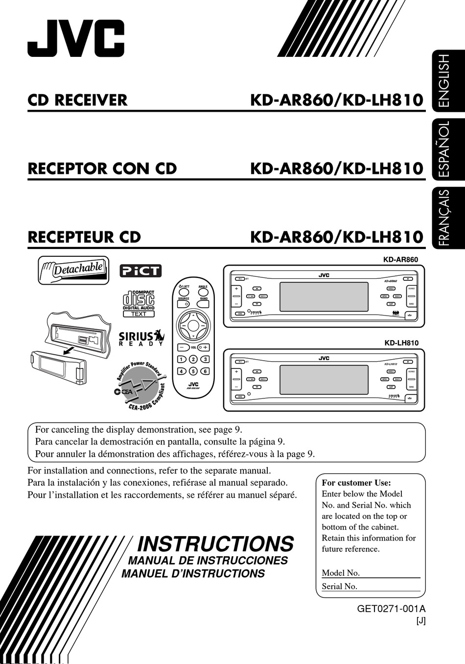 JVC KD-AR860 INSTRUCTIONS MANUAL Pdf Download | ManualsLib