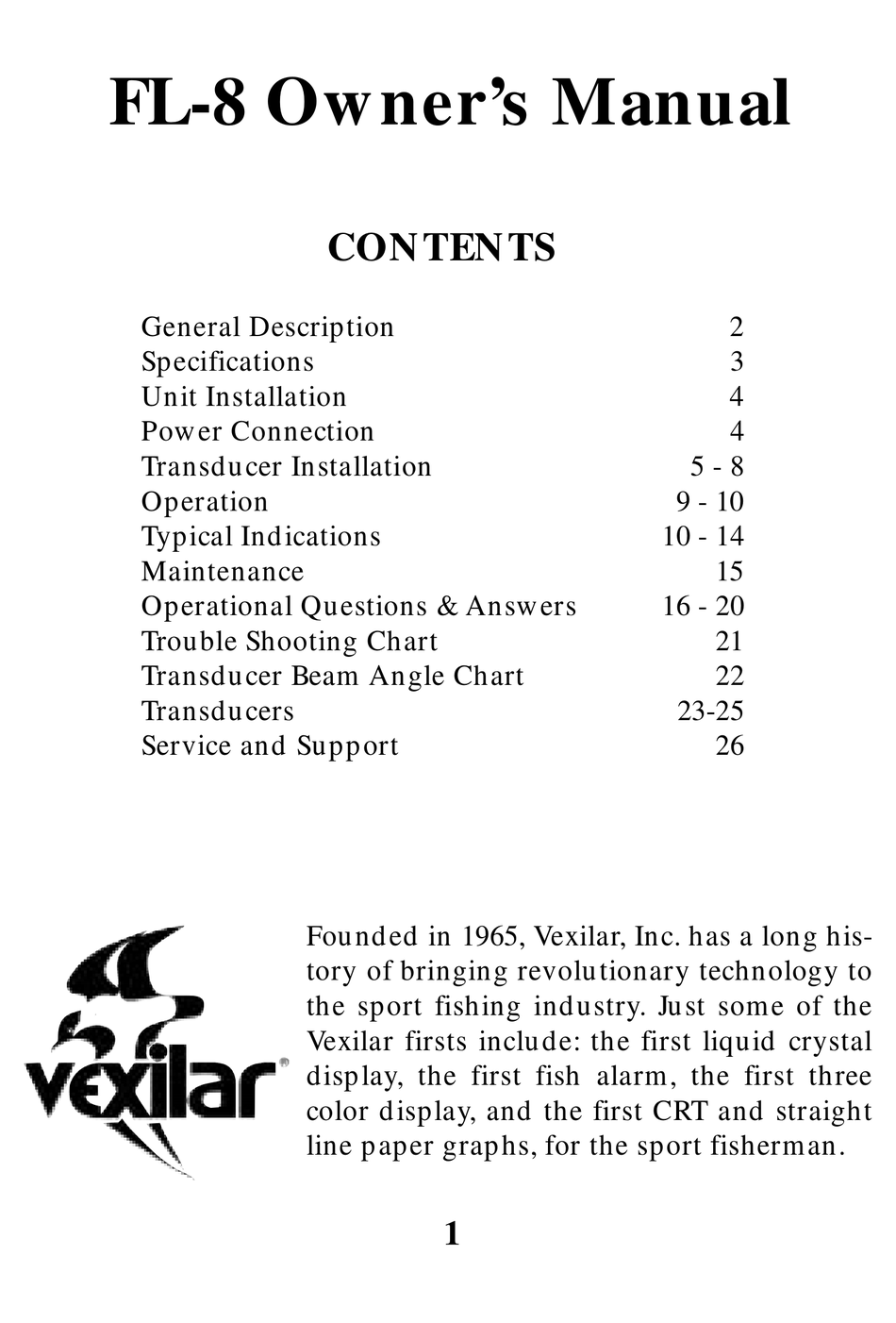 Trouble Shooting Chart - VEXILAR FL-8 Owner's Manual [Page 21]