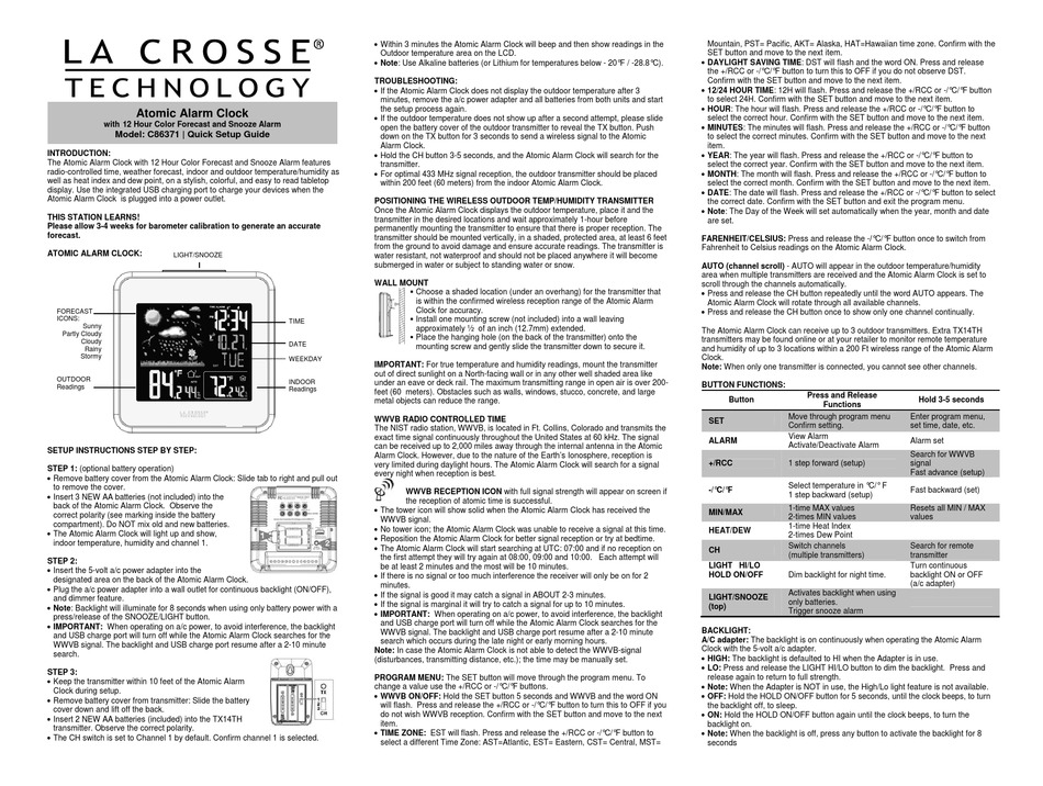 LA CROSSE C86371 QUICK SETUP MANUAL Pdf Download | ManualsLib