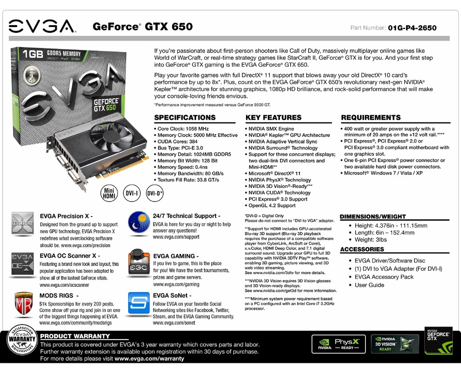 Evga Geforce Gtx 650 Quick Manual Pdf Download Manualslib