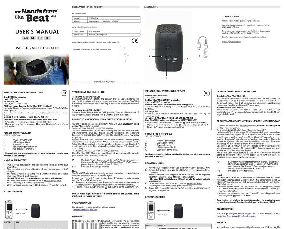 MR HANDSFREE BLUE BEAT MINI USER MANUAL Pdf Download ManualsLib
