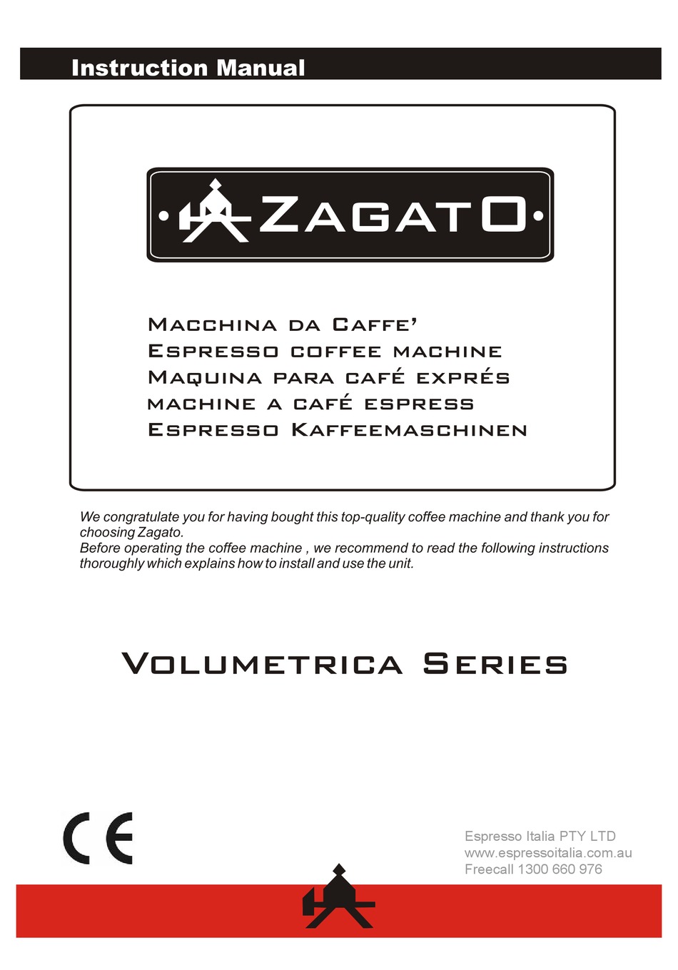 ZAGATO ESPRESSO COFFEE MACHINE INSTRUCTION MANUAL Pdf Download ManualsLib