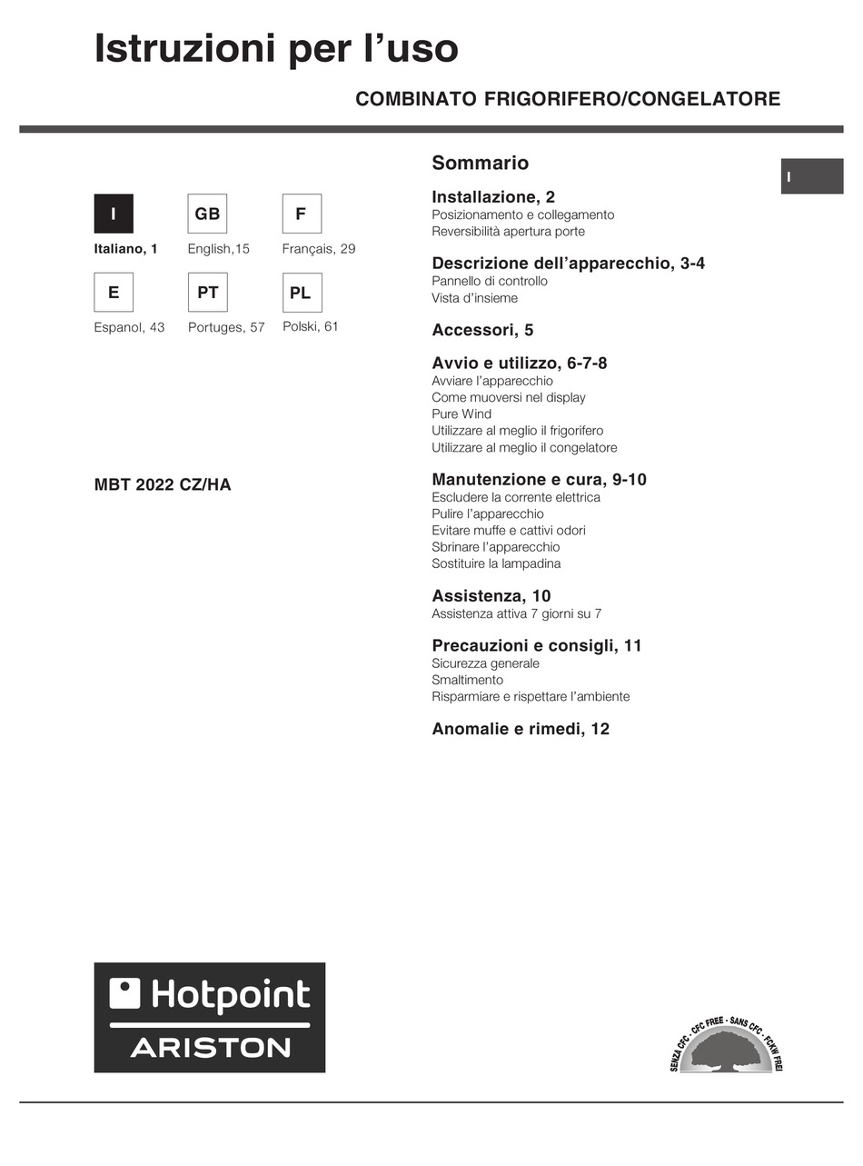 HOTPOINT ARISTON MBT 2022 CZ OPERATING INSTRUCTIONS MANUAL Pdf Download |  ManualsLib