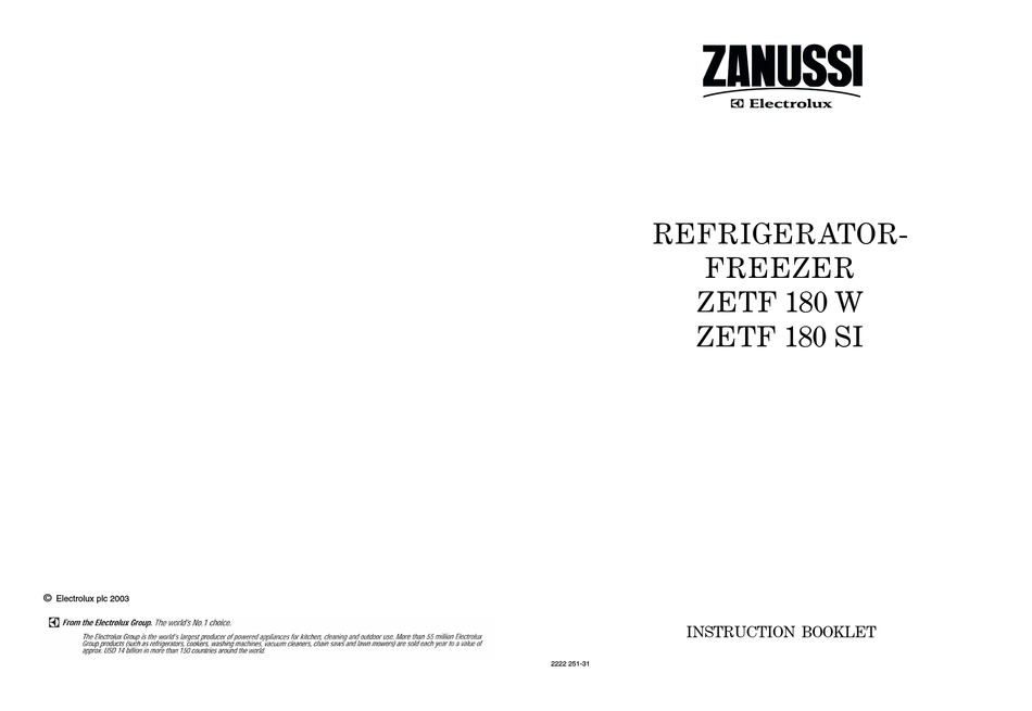 Zanussi Electrolux Zetf180w Instruction Booklet Pdf Download Manualslib