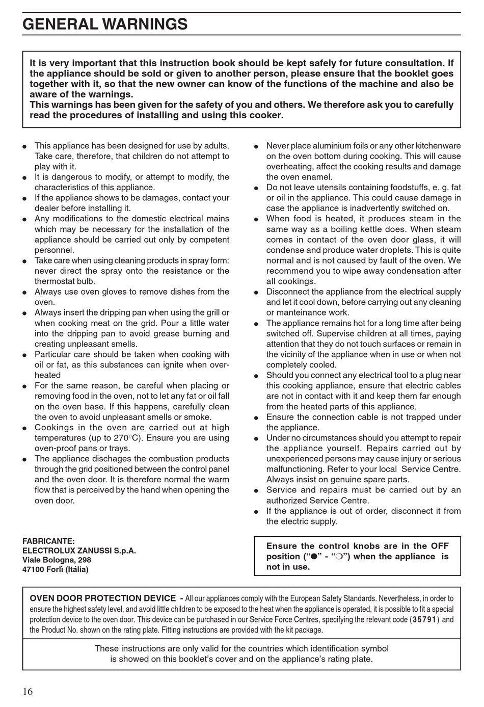 ZANUSSI ELECTROLUX ELECTRIC COOKER USER MANUAL Pdf Download ManualsLib