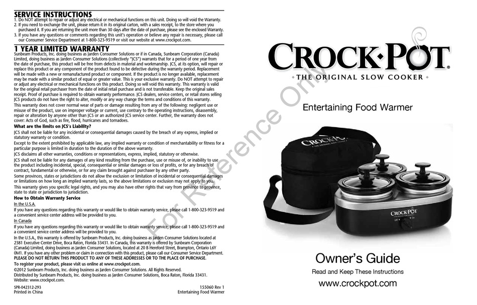 CROCKPOT CRMTD307DK OWNER'S MANUAL Pdf Download ManualsLib