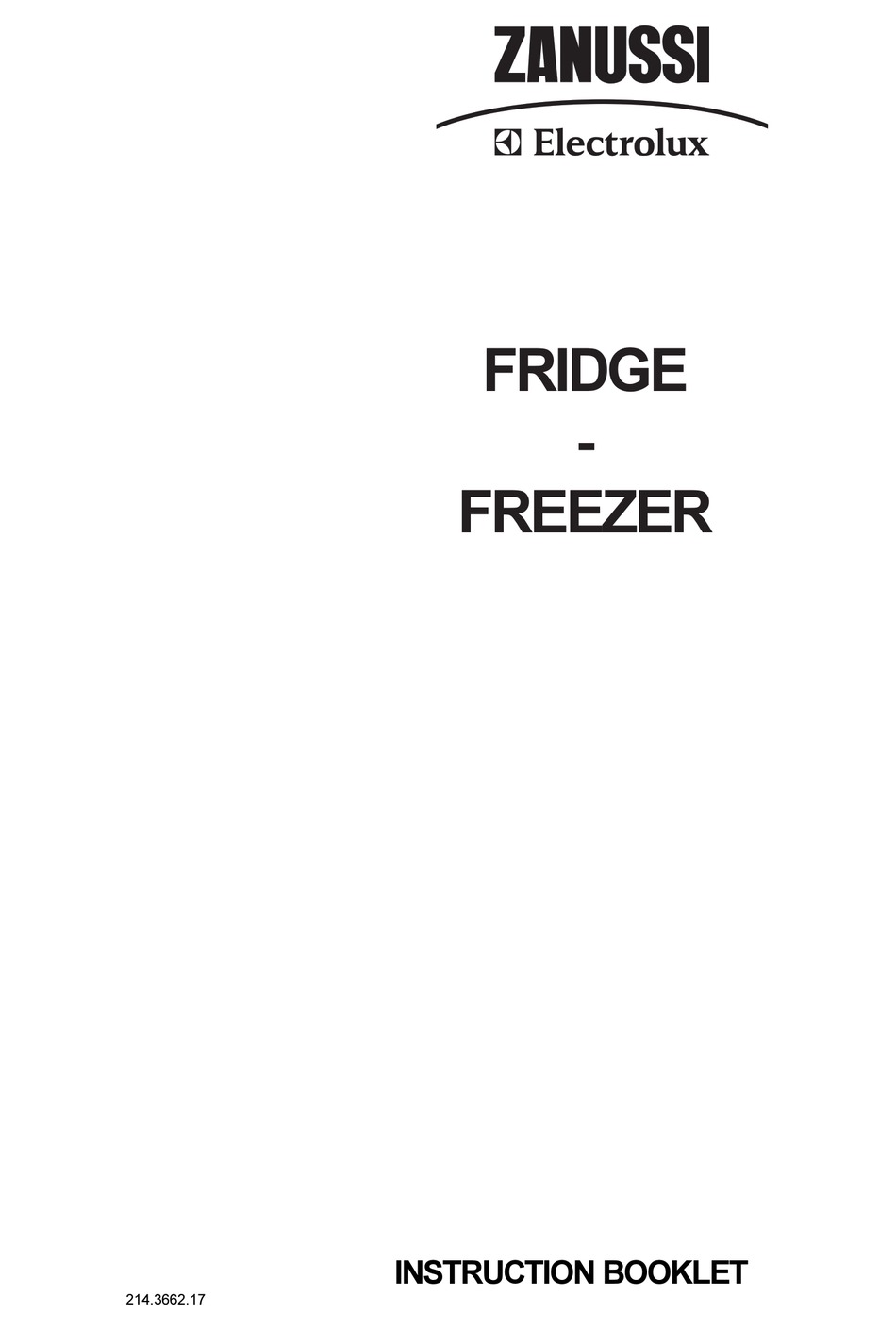 ZANUSSI ELECTROLUX FRIDGEFREEZER INSTRUCTION BOOKLET Pdf Download