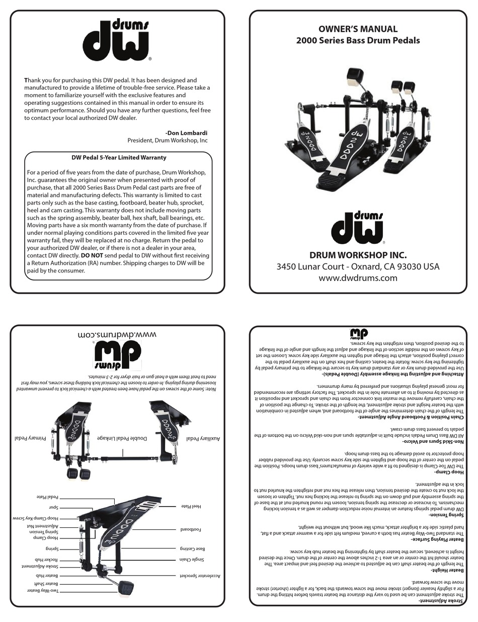 DW DRUMS 2000 SERIES OWNER'S MANUAL Pdf Download ManualsLib