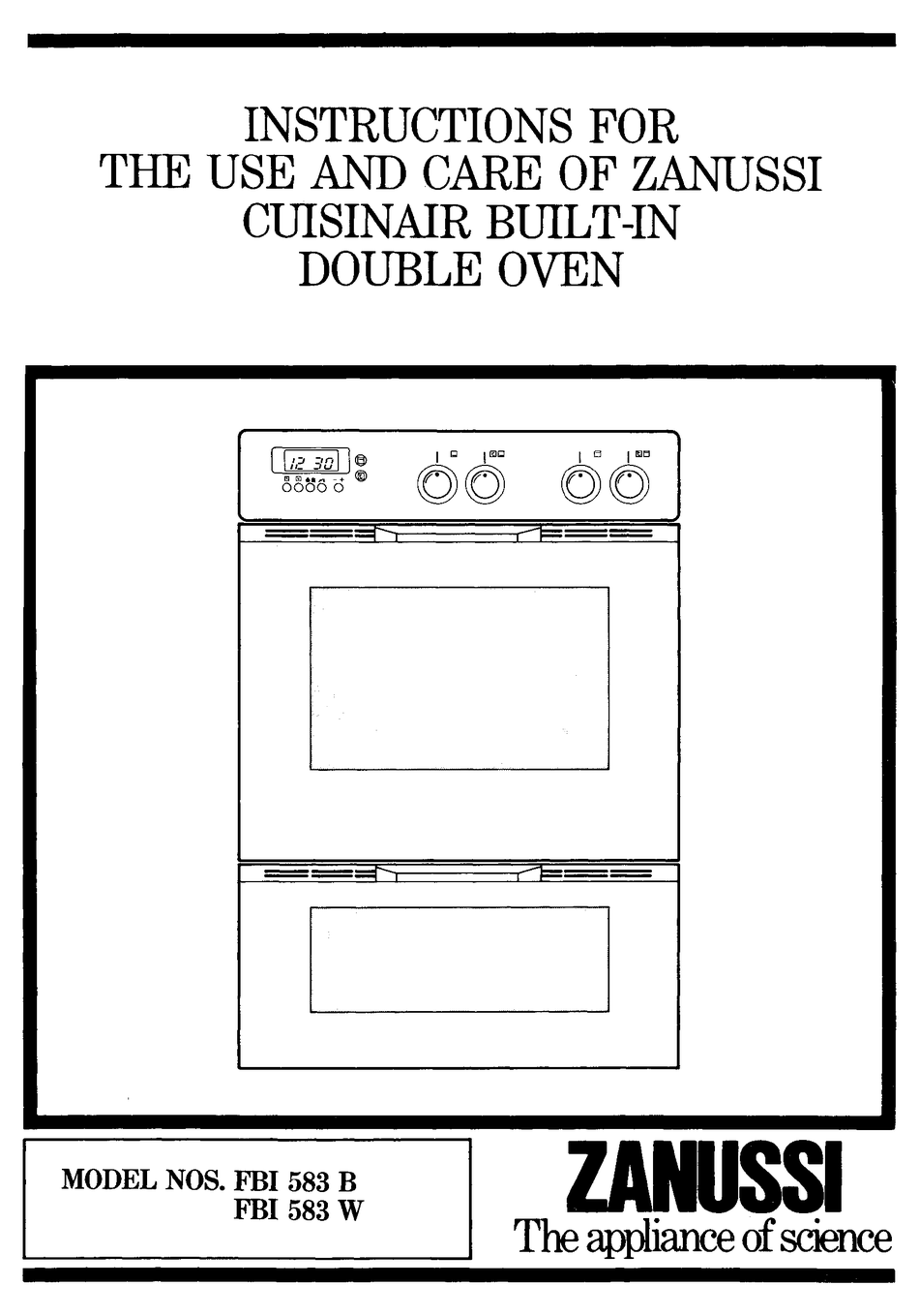 ZANUSSI FBI 583 W INSTRUCTIONS FOR THE USE AND CARE Pdf Download
