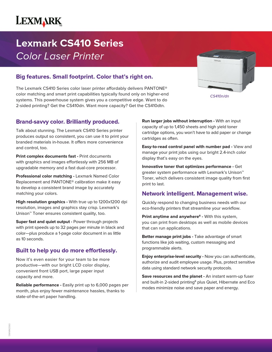 LEXMARK CS410 SERIES DATASHEET Pdf Download ManualsLib