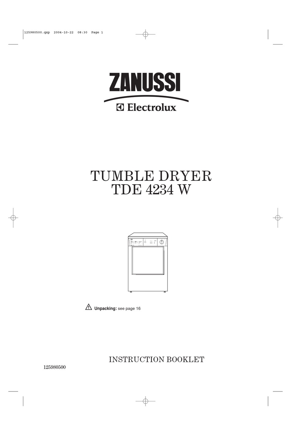 Zanussi Electrolux Tde 4234 W Instruction Booklet Pdf Download Manualslib