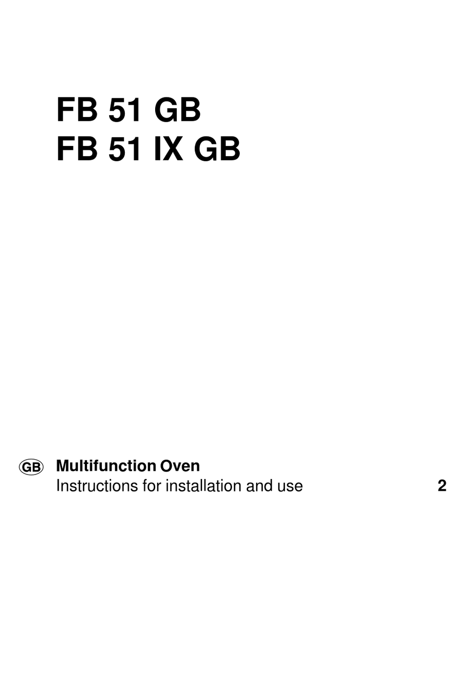 ARISTON FB 51 GB INSTRUCTIONS FOR INSTALLATION AND USE MANUAL Pdf Download  | ManualsLib
