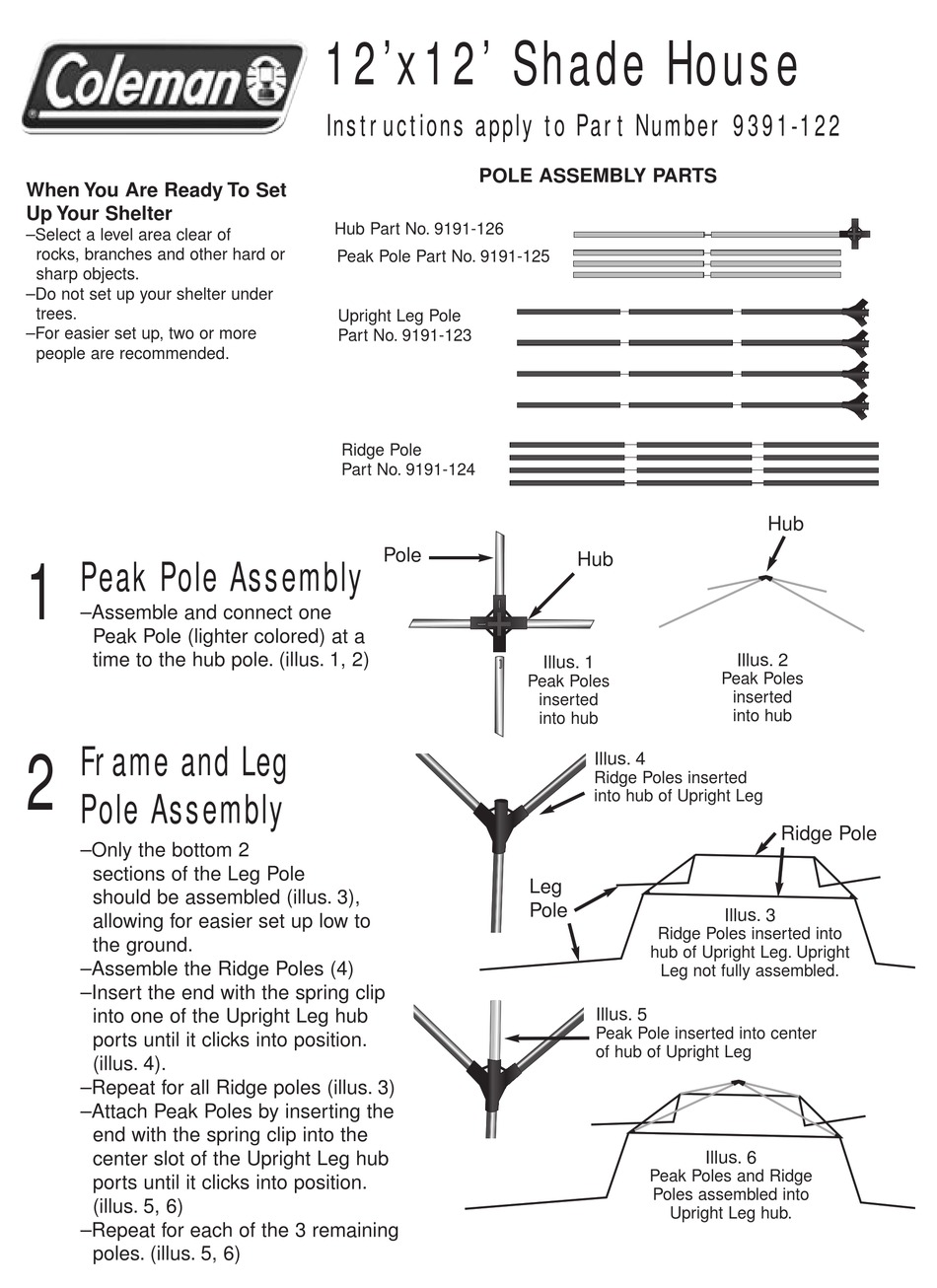 COLEMAN 9391-122 INSTRUCTIONS Pdf Download | ManualsLib