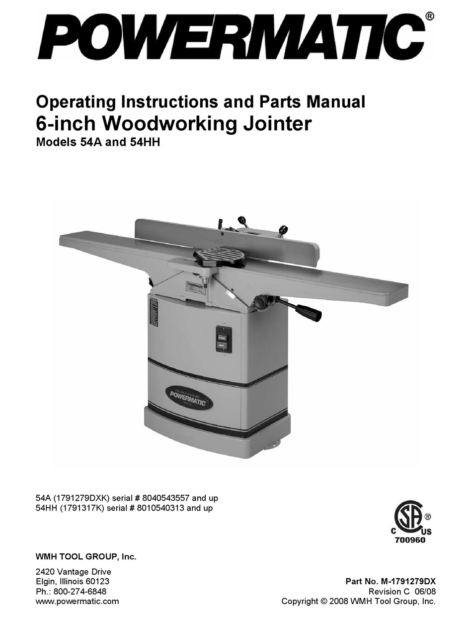 POWERMATIC 54A OPERATING INSTRUCTIONS AND PARTS MANUAL Pdf Download ManualsLib
