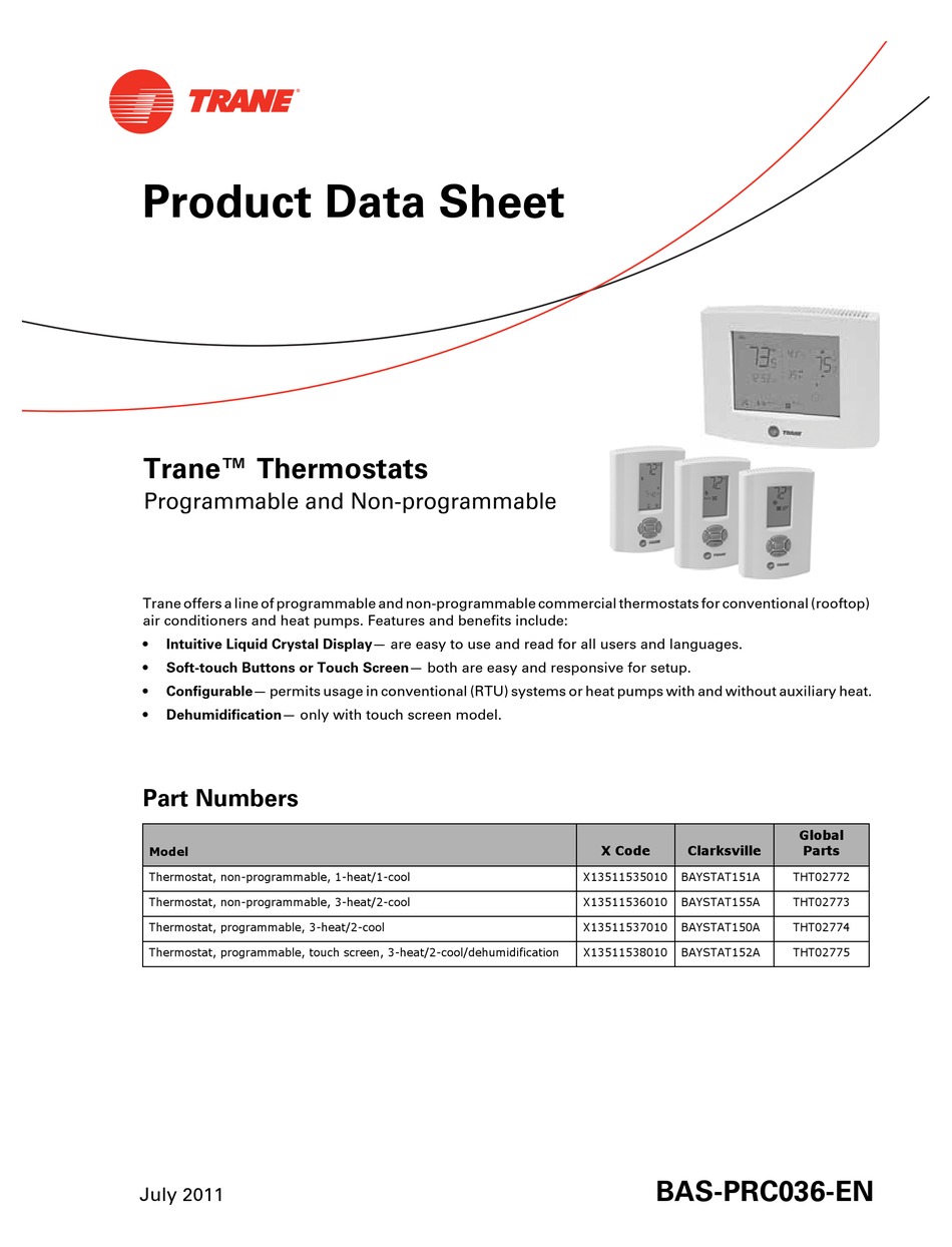 TRANE THERMOSTATS PRODUCT DATA SHEET Pdf Download ManualsLib