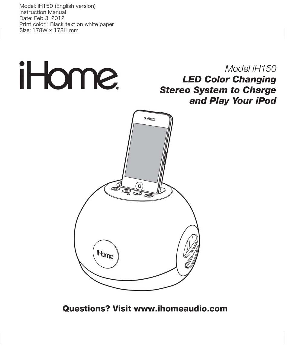 IHOME IH150 USER MANUAL Pdf Download | ManualsLib