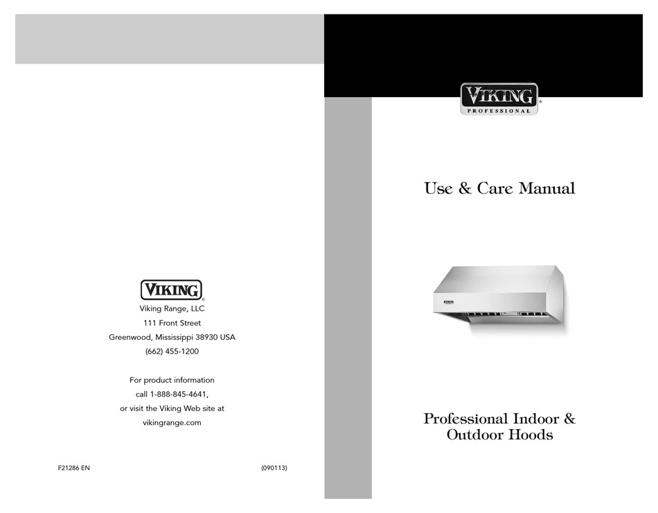 VIKING PROFESSIONAL INDOOR & OUTDOOR HOODS USE & CARE MANUAL Pdf