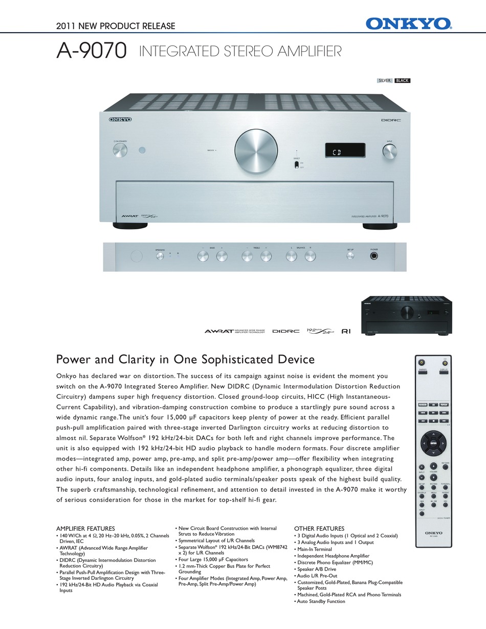 Onkyo A 9070 Specifications Pdf Download Manualslib