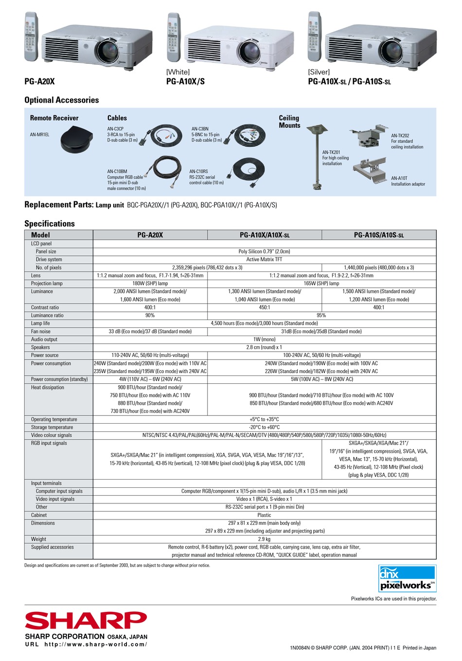 SHARP NOTEVISION PG-A20X SPECIFICATION SHEET Pdf Download | ManualsLib