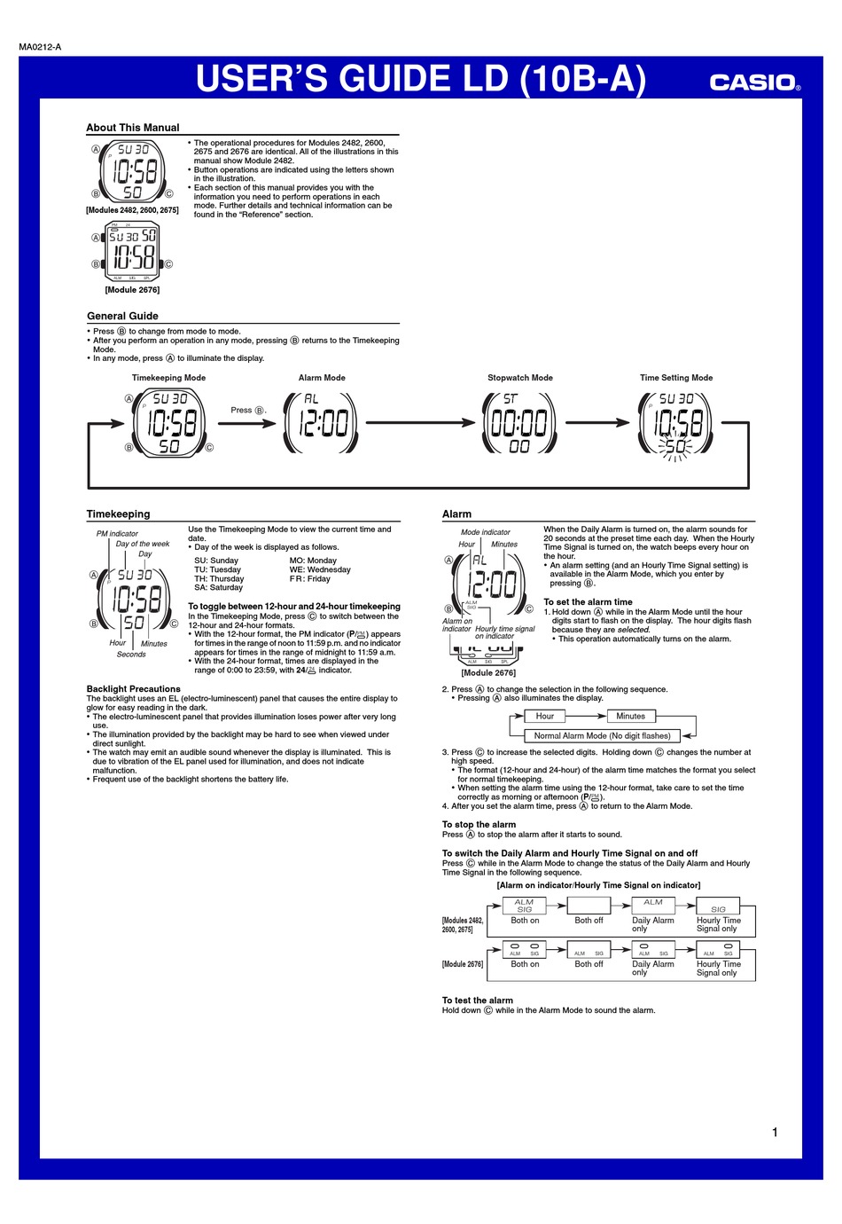 Casio Alarm Chrono Watch Manual