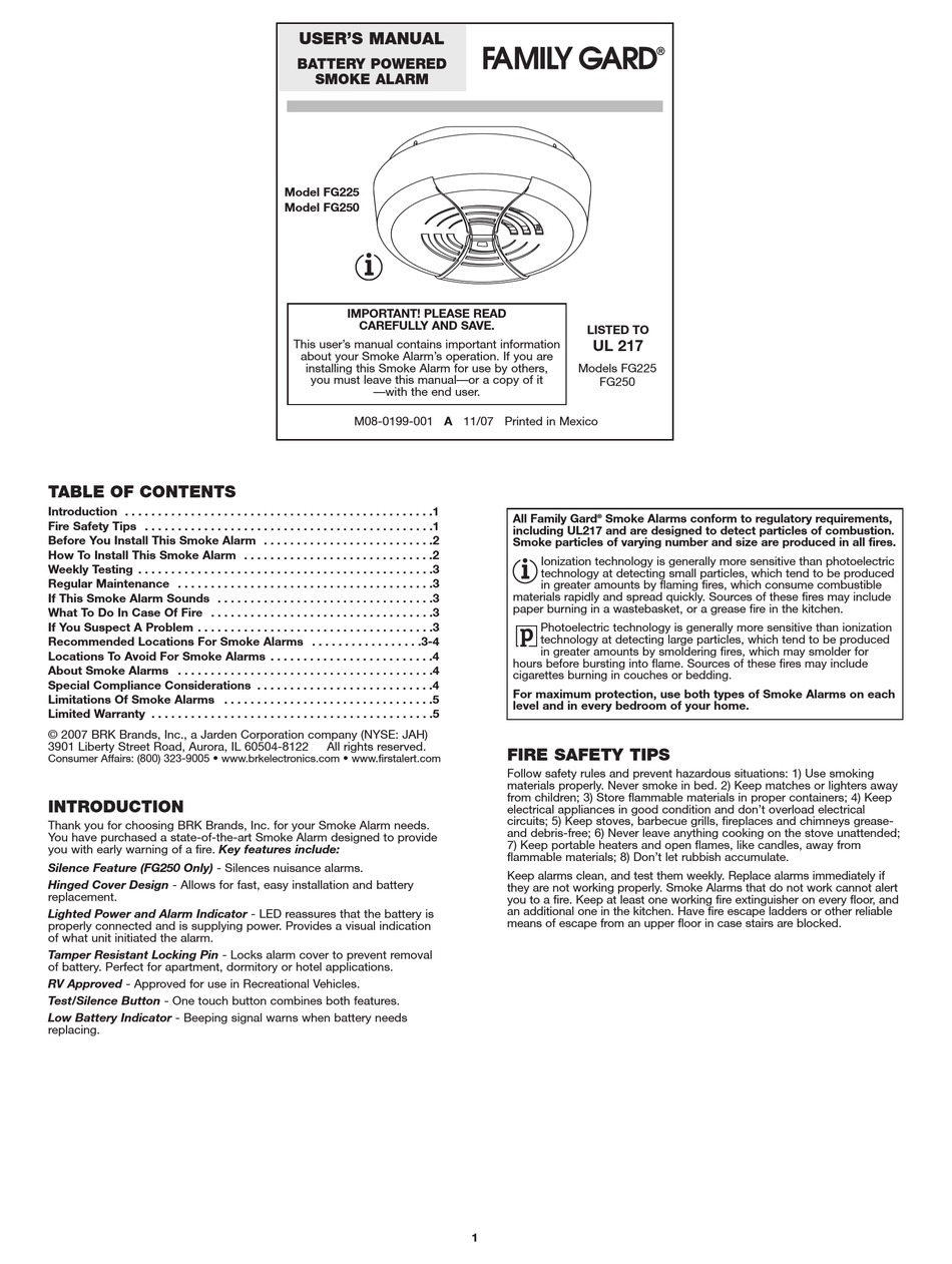 Family Gard Fg225 User Manual Pdf Download Manualslib