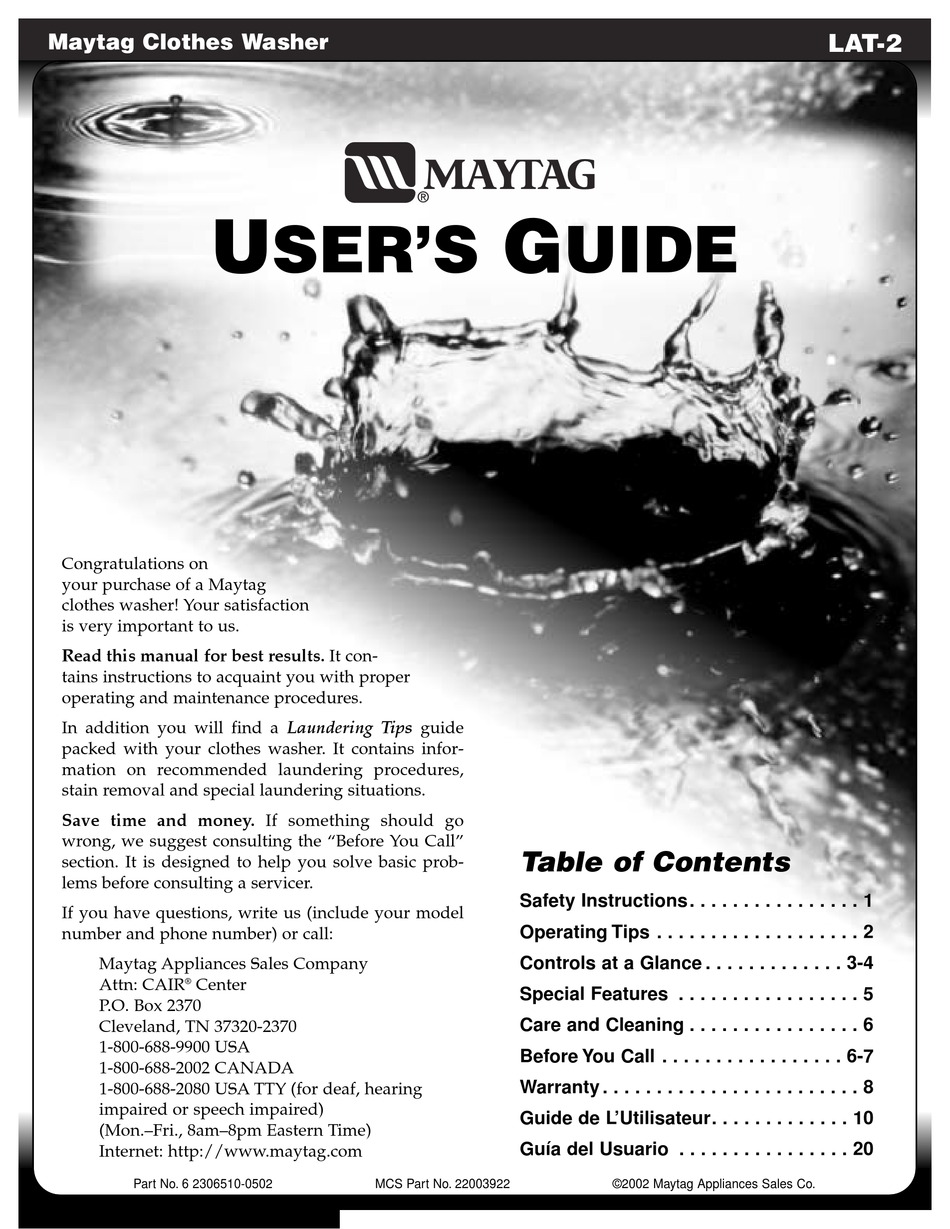 MAYTAG CLOTHES WASHER USER MANUAL Pdf Download | ManualsLib