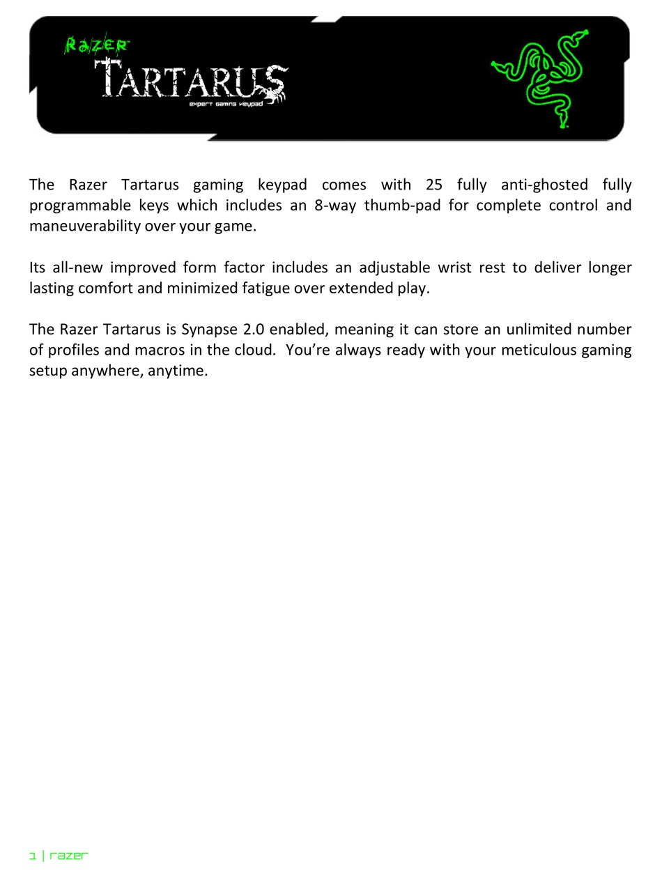 Razer Tartarus Quick Start Manual Pdf Download Manualslib