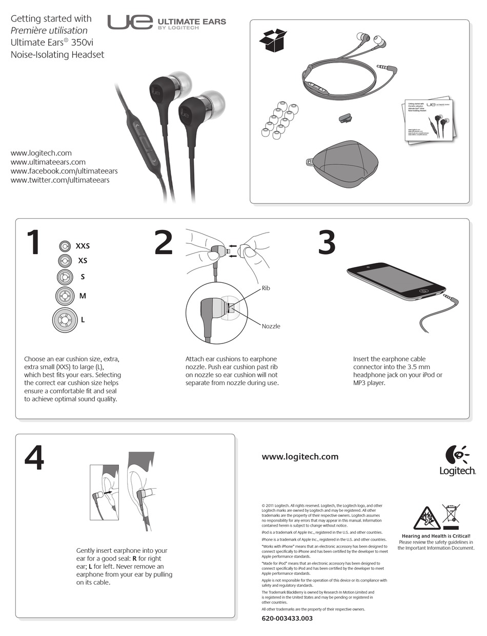 LOGITECH ULTIMATE EARS 350VI QUICK MANUAL Pdf Download ManualsLib