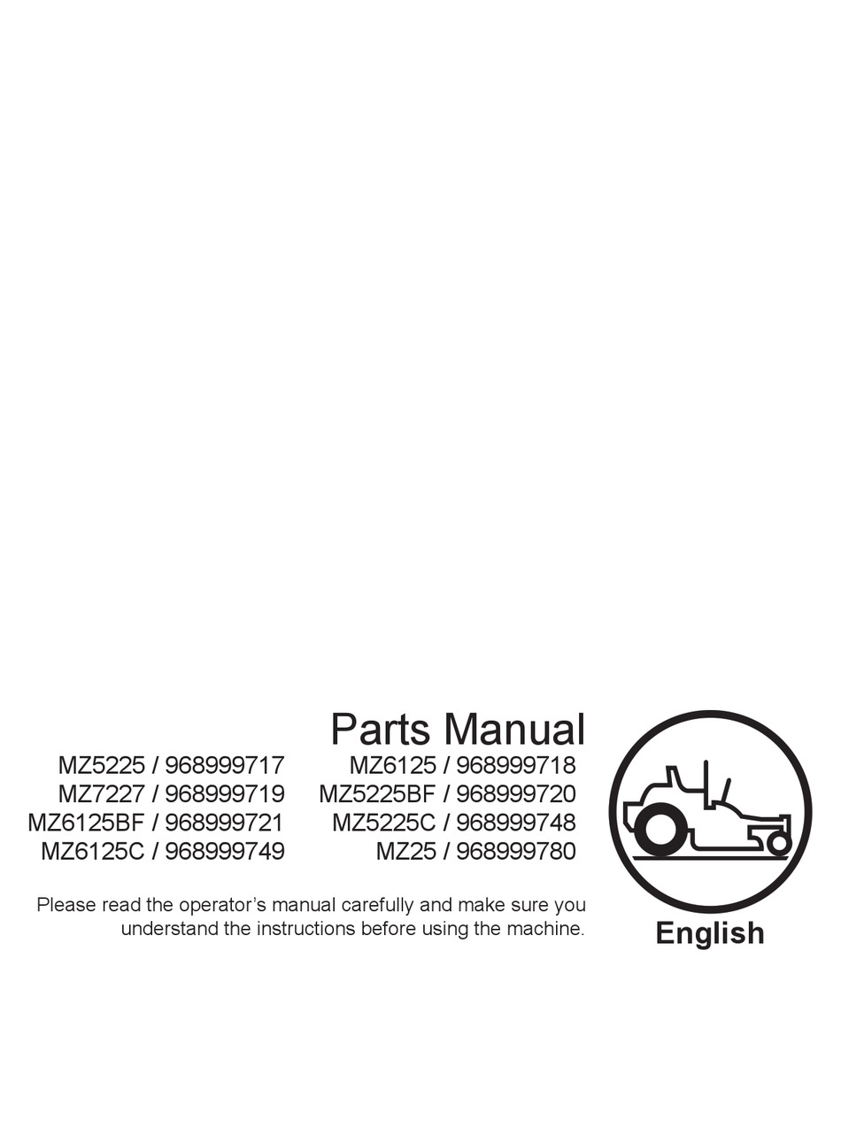 Husqvarna Mz5225 968999717 Parts Manual Pdf Download Manualslib