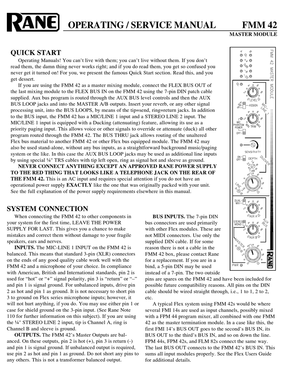 RANE FMM 42 OPERATING AND SERVICE MANUAL Pdf Download | ManualsLib