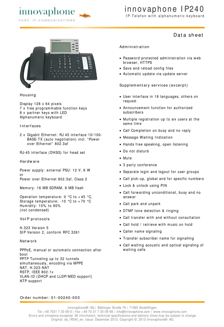 INNOVAPHONE IP240 DATASHEET Pdf Download | ManualsLib