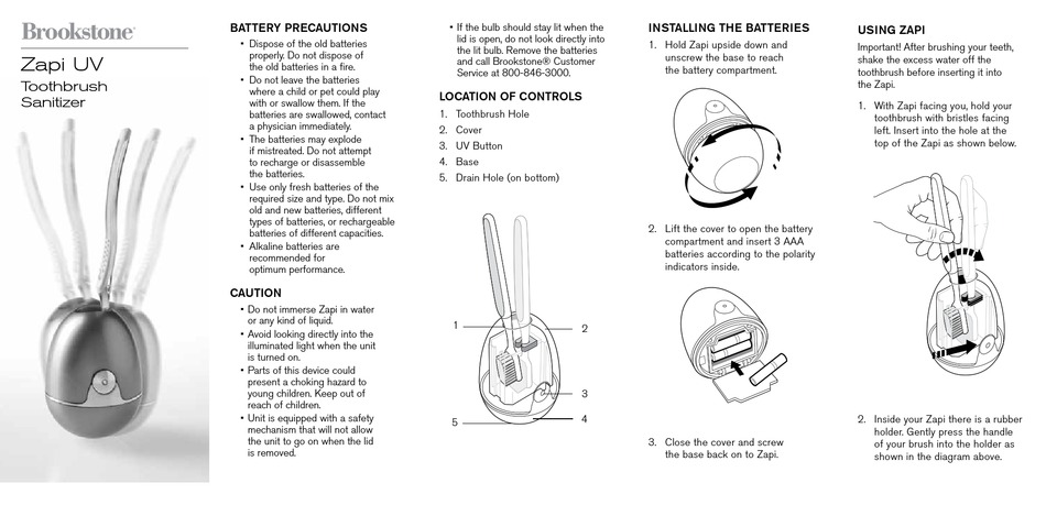 BROOKSTONE ZAPI UV USER MANUAL Pdf Download ManualsLib