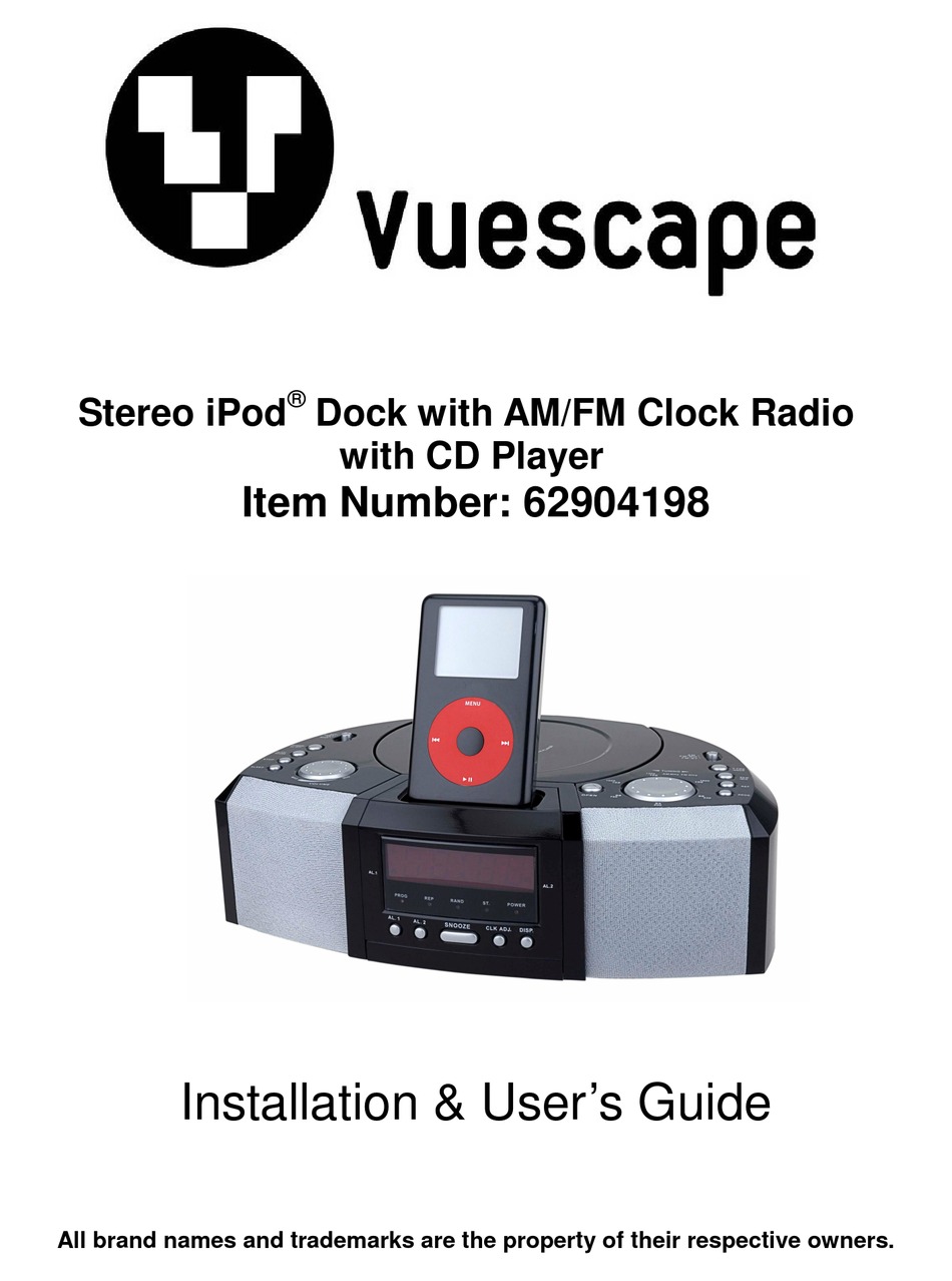 VUESCAPE STEREO IPOD DOCK WITH AM/FM CLOCK RADIO WITH CD PLAYER