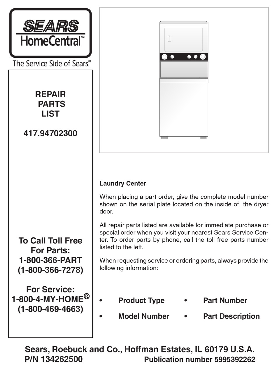 KENMORE 417.94702300 REPAIR PARTS LIST MANUAL Pdf Download | ManualsLib