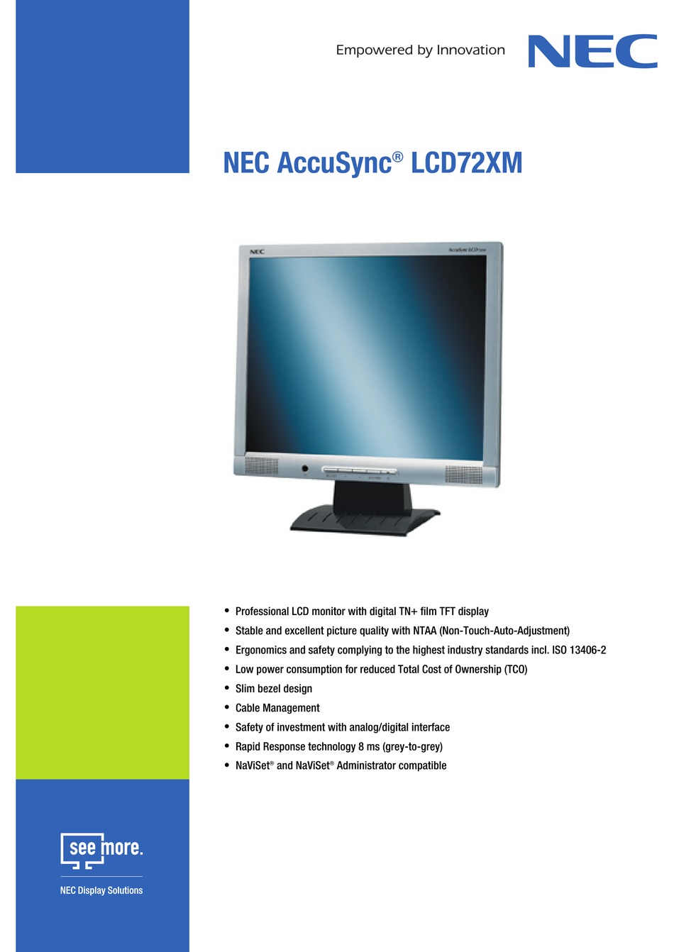NEC ACCUSYNC LCD72XM SPECIFICATIONS Pdf 