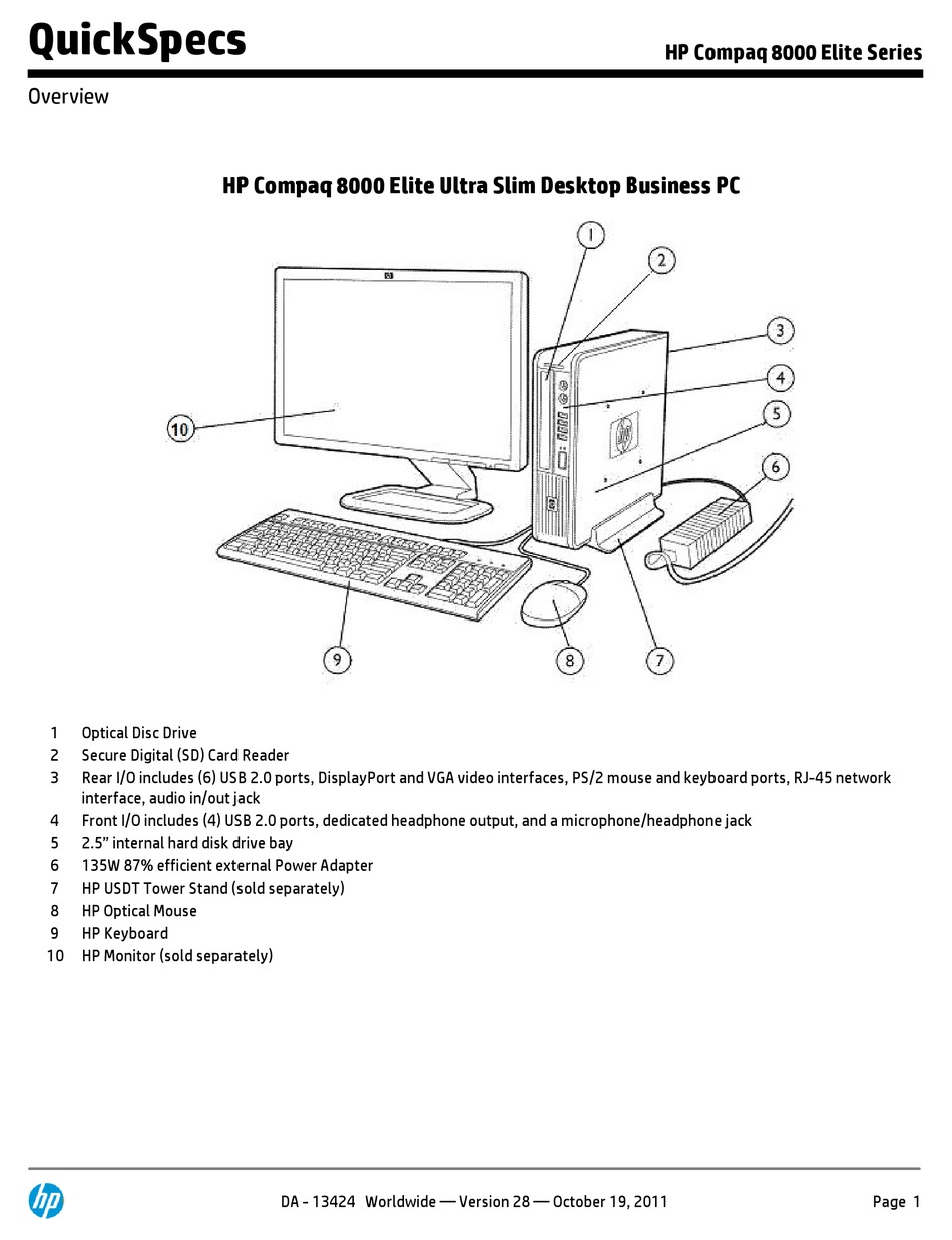 Hp Compaq 8000 Elite Convertible Minitower Business Pc Overview Pdf Download Manualslib