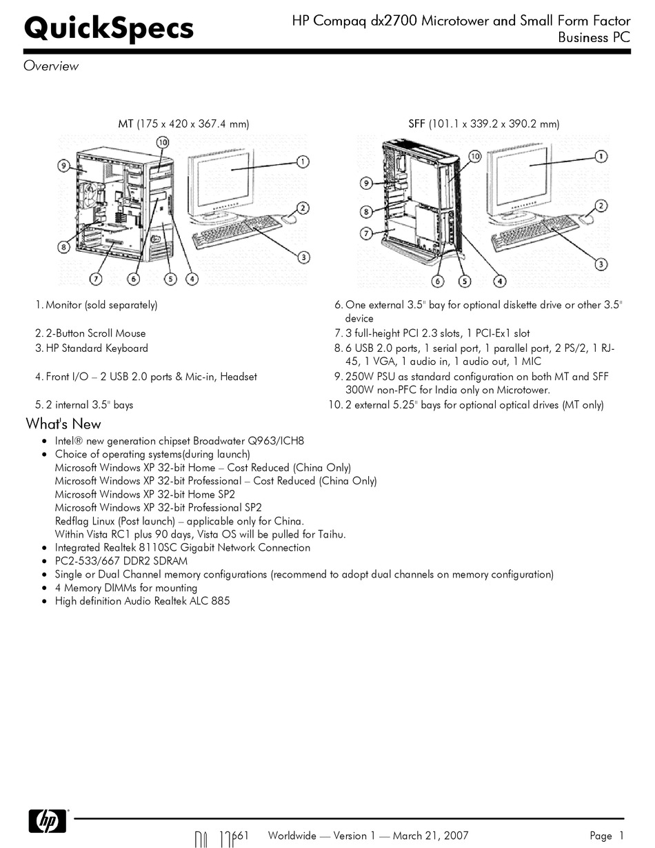 hp compaq dx2700 small form factor