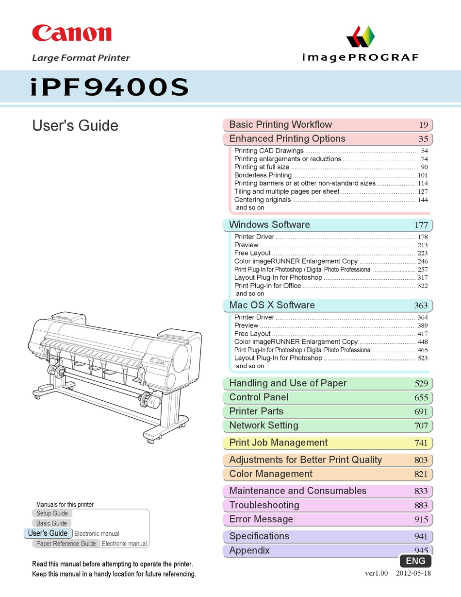 CANON IMAGEPROGRAF IPF9400S USER MANUAL Pdf Download | ManualsLib