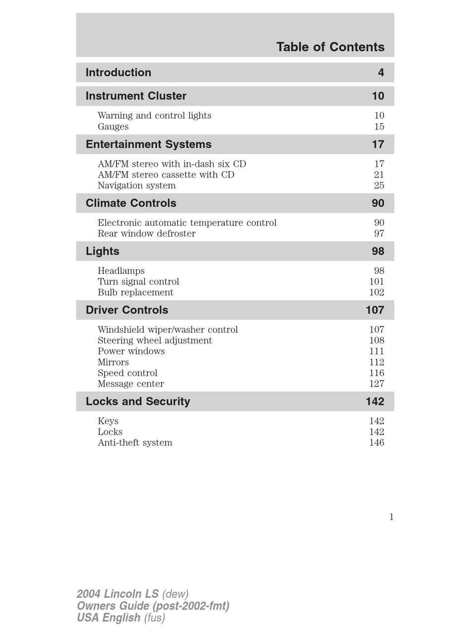 Ford Lincoln Ls 2004 Owner S Manual Pdf Download Manualslib