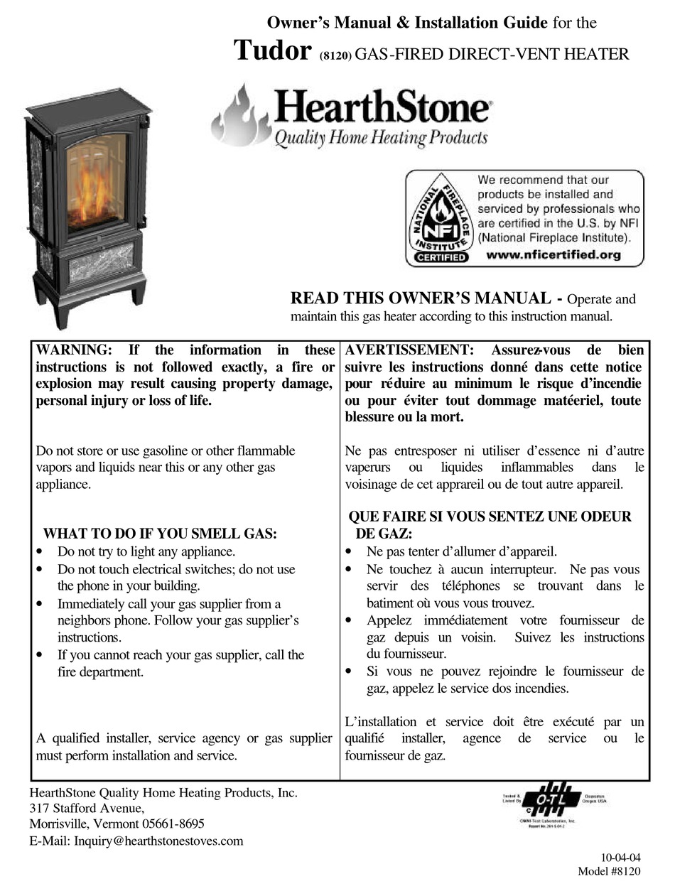 HEARTHSTONE TUDOR OWNER'S MANUAL &amp; INSTALLATION MANUAL Pdf Download ...