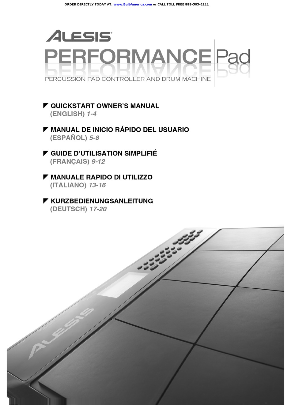 ALESIS PERFORMANCE QUICK START OWNER'S MANUAL Pdf Download ManualsLib