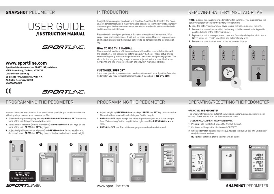 SPORTLINE SNAPSHOT PEDOMETER USER MANUAL Pdf Download ManualsLib