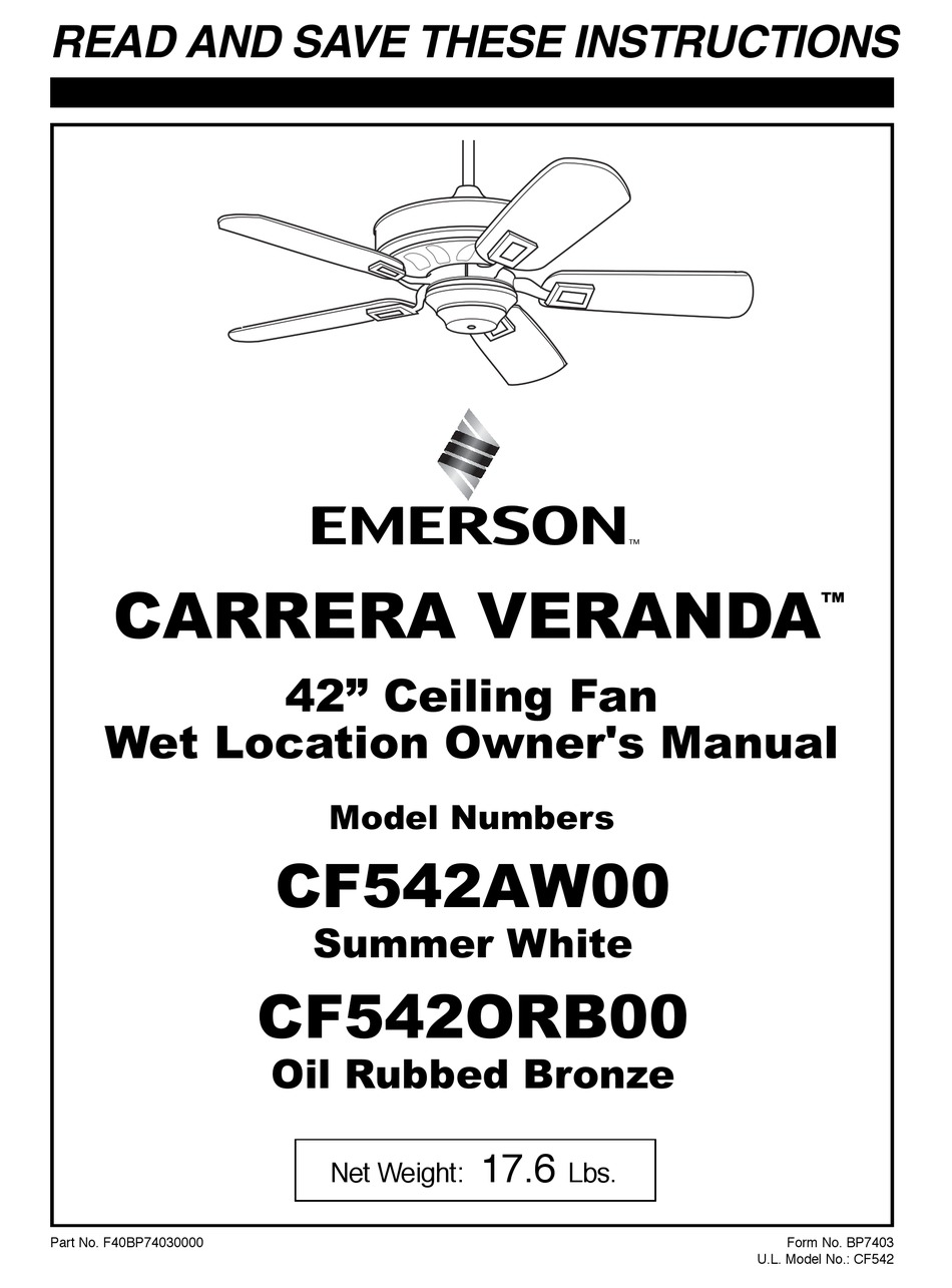 EMERSON CARRERA VERANDA CF542AW00 OWNER'S MANUAL Pdf Download | ManualsLib