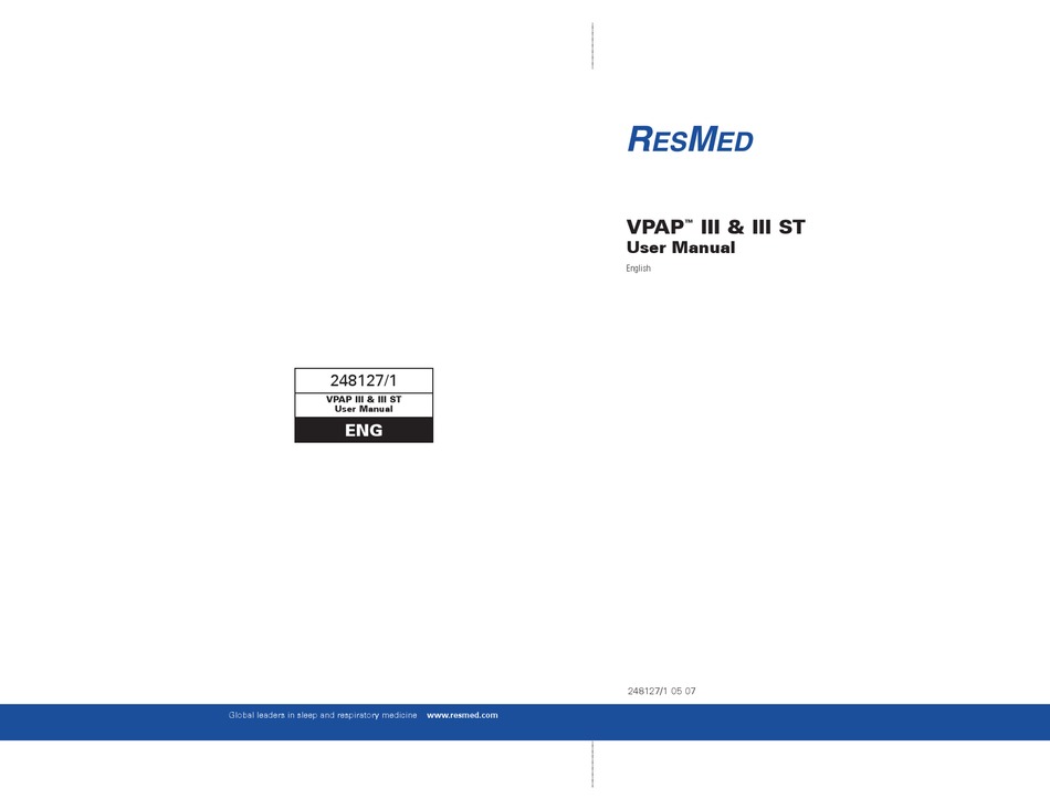 RESMED VPAP III USER MANUAL Pdf Download | ManualsLib