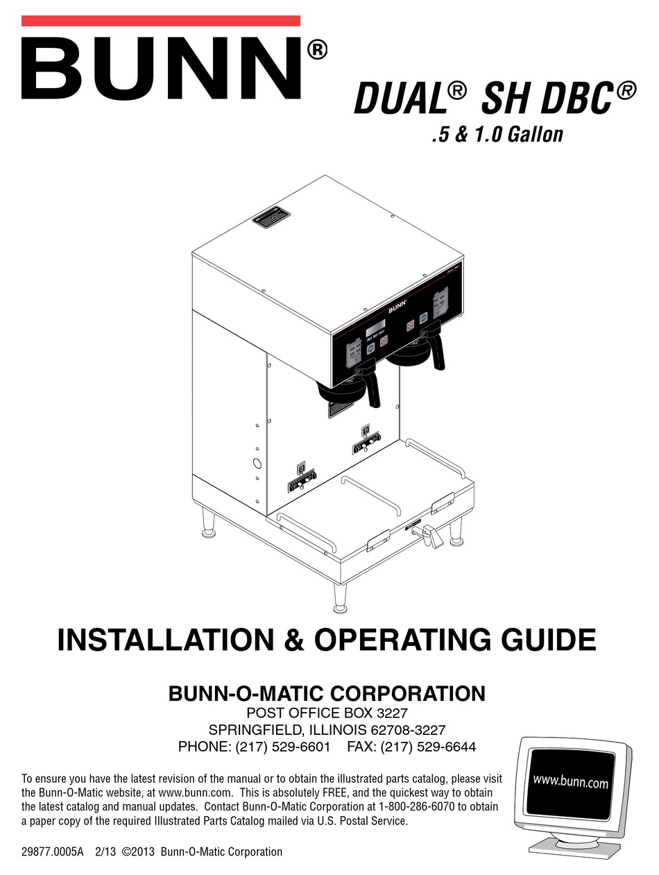 Bunn Dual Sh Dbc Installation Operating Manual Pdf Download Manualslib