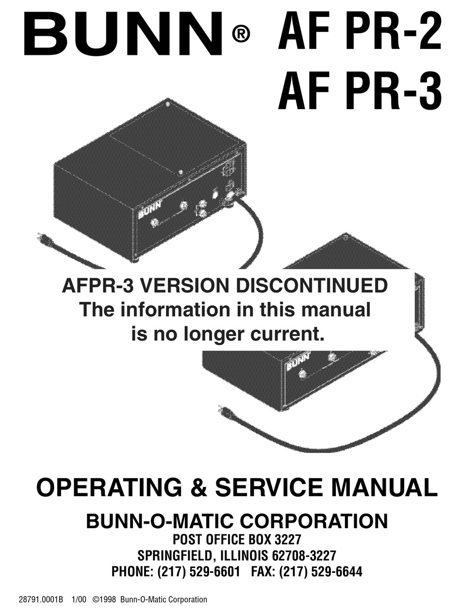 BUNN AF PR2 OPERATING & SERVICE MANUAL Pdf Download ManualsLib