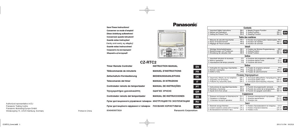 Panasonic Cz Rtc2 Instruction Manual Pdf Download Manualslib