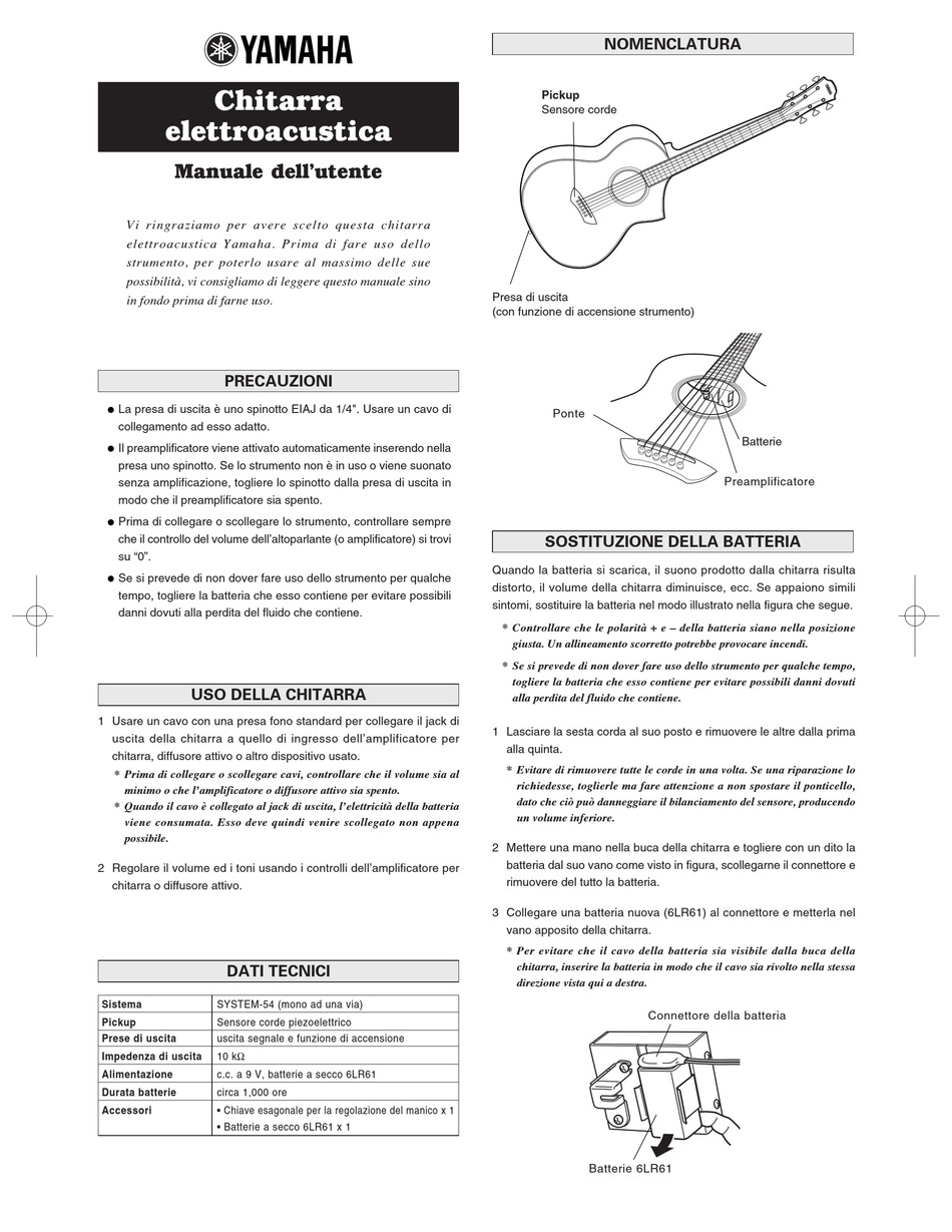 YAMAHA ELECTRIC ACOUSTIC GUITAR OWNER'S MANUAL Pdf Download ManualsLib
